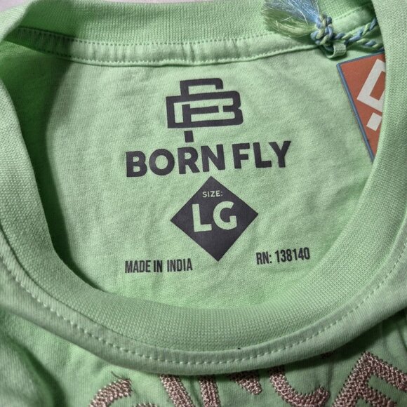 Born Fly Mens T-Shirt Size L Embroidered Mint Green 100% Cotton NWT 48 - Picture 6 of 9